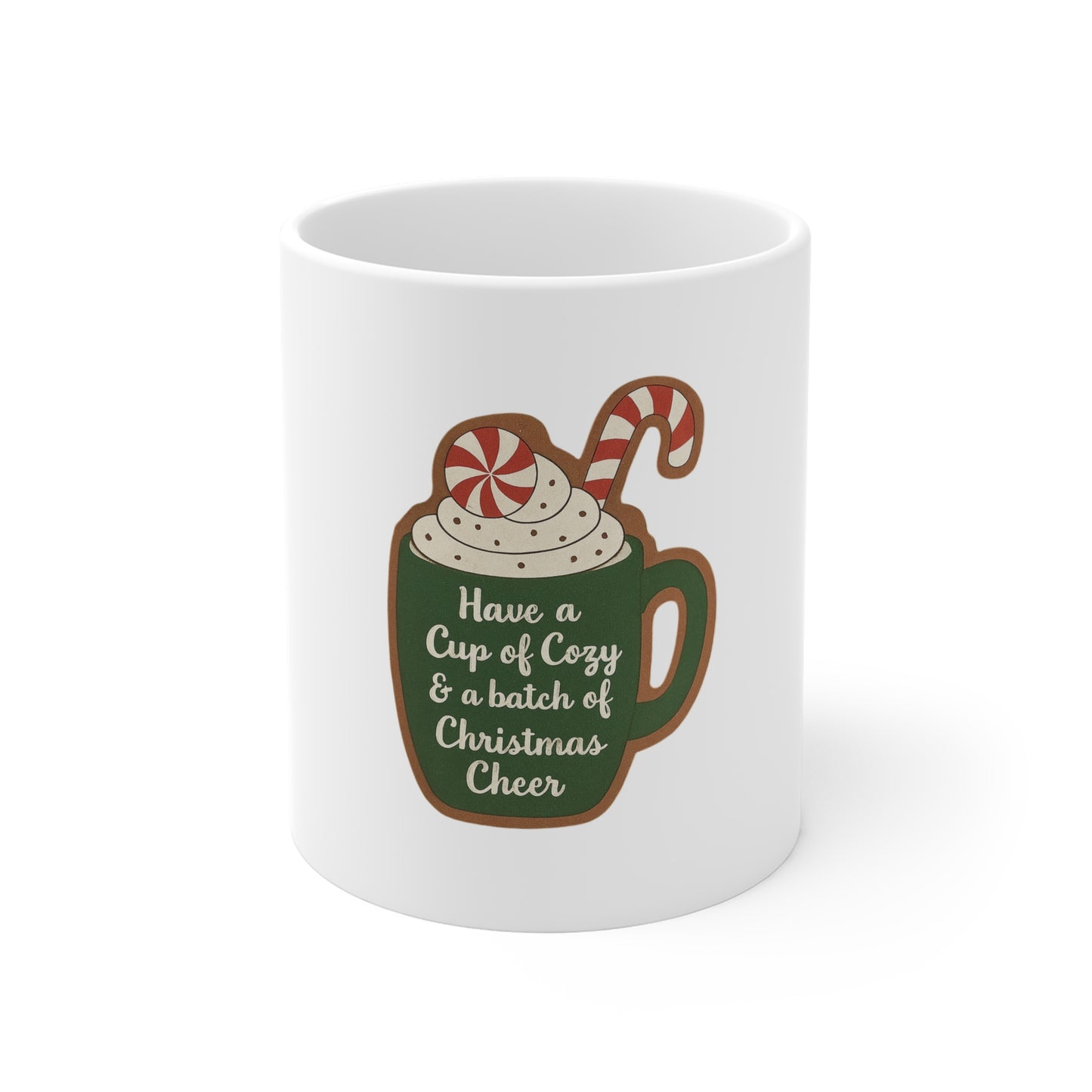 Peppermint Candy Cane "Cup of Cheer" Christmas Mug — 11oz