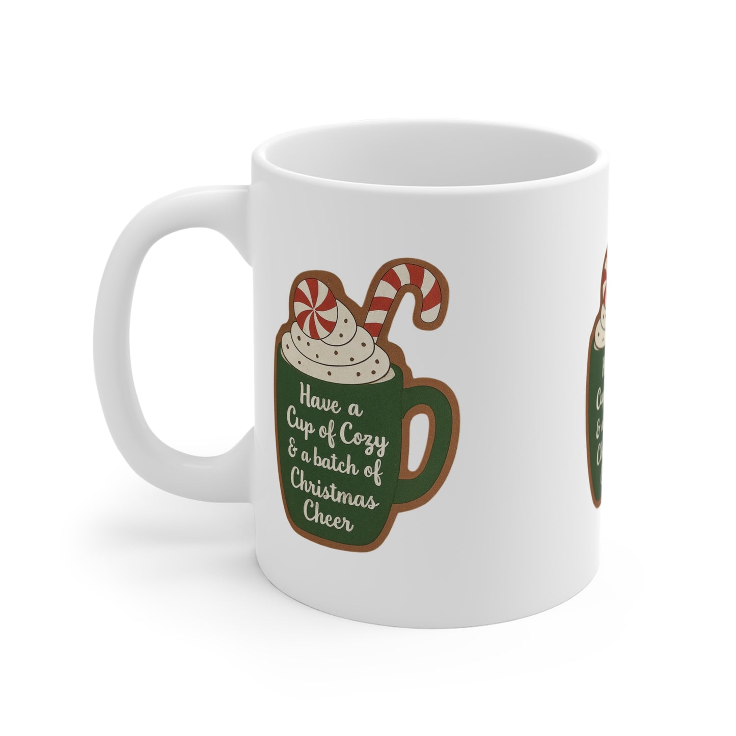 Peppermint Candy Cane "Cup of Cheer" Christmas Mug — 11oz