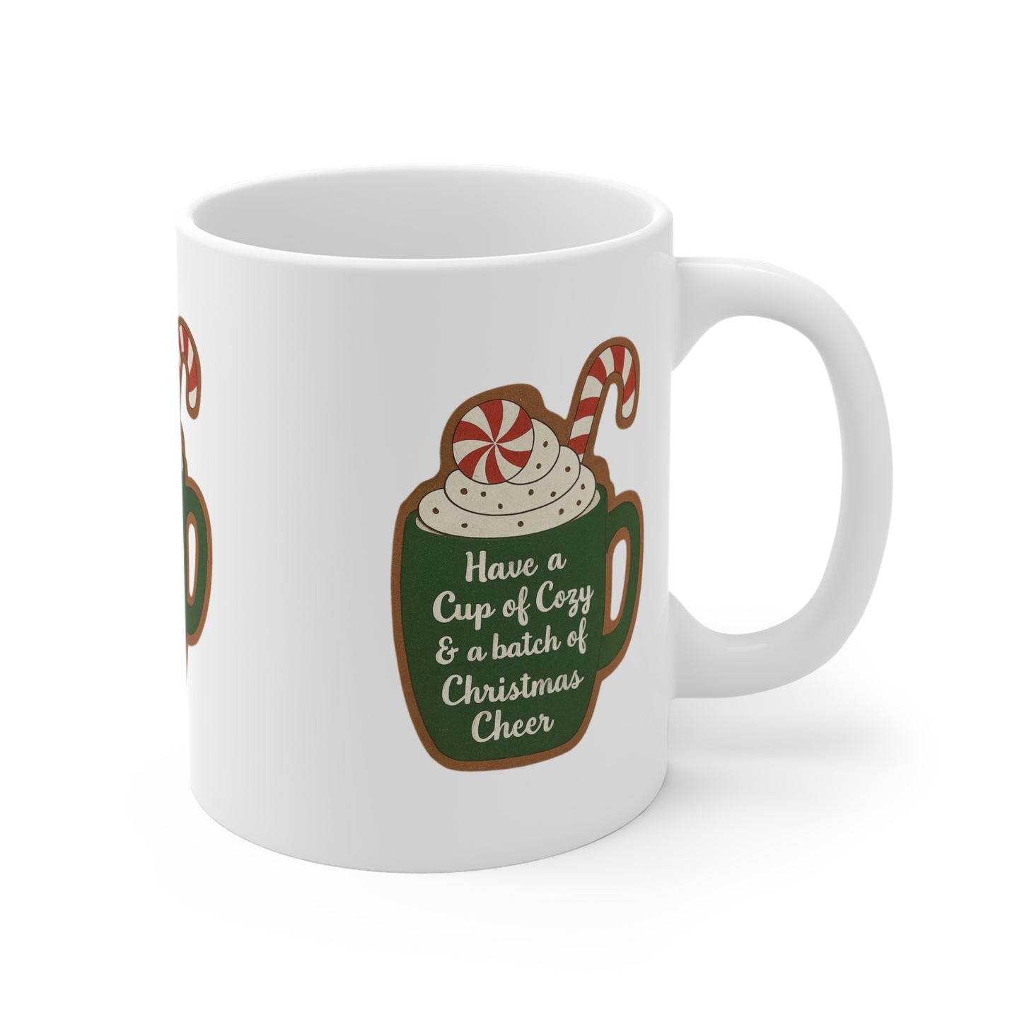 Peppermint Candy Cane "Cup of Cheer" Christmas Mug — 11oz